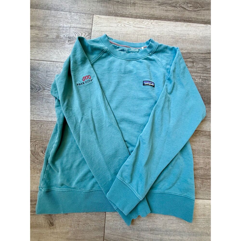 Patagonia Organic Cotton Crew Sweatshirt Blue Park City Ski Utah Large RARE
